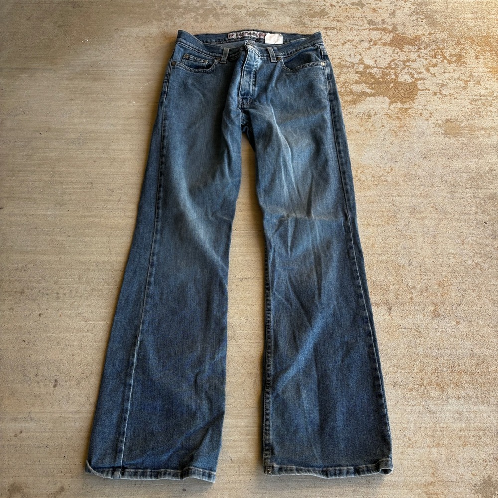 Anchor Blue Flare Womens Jeans Y2K Distressed Stretch Medium Wash Size 11 30x31